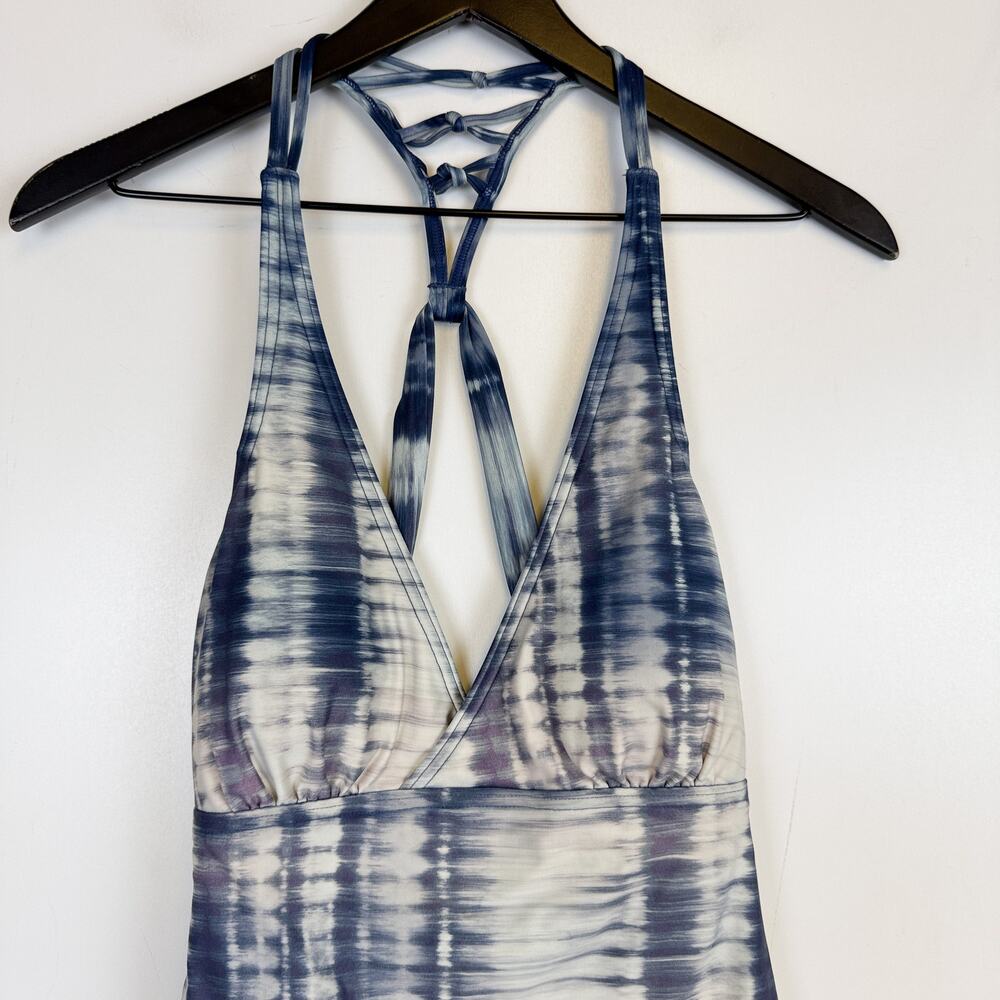 Prana Womens One Piece Swim Suit Blue White Tie Dye Strappy Back - L - Picture 2 of 9